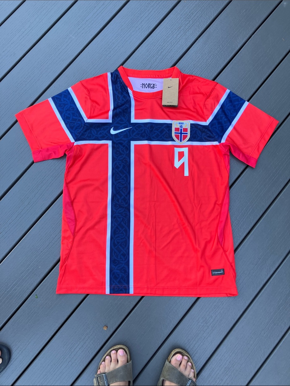 Nike Kids Red Norway Crest Soccer Jersey with Navy Cross